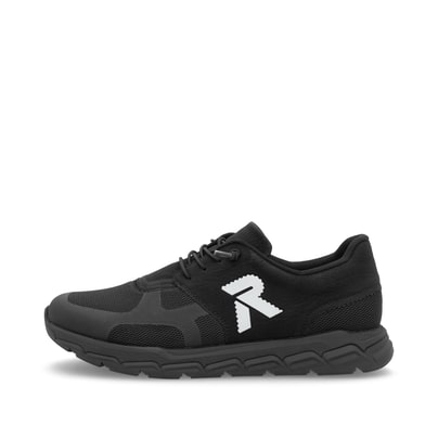 Schwarze Rieker Herren Sneaker Low 09100-00 mit einer Gummischnürung. Schuh Außenseite.