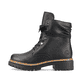 
Tiefschwarze Rieker Damen Biker Boots 72621-00 mit Schnürung und Reißverschluss. Schuh Außenseite