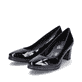 Glanzschwarze Rieker Damen Pumps 49260-04 mit einer Profilsohle mit Blockabsatz. Schuh Innenseite