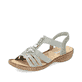 Mintgrüne Rieker Damen Riemchensandalen 60839-52 mit einem Elastikeinsatz. Schuh seitlich schräg.
