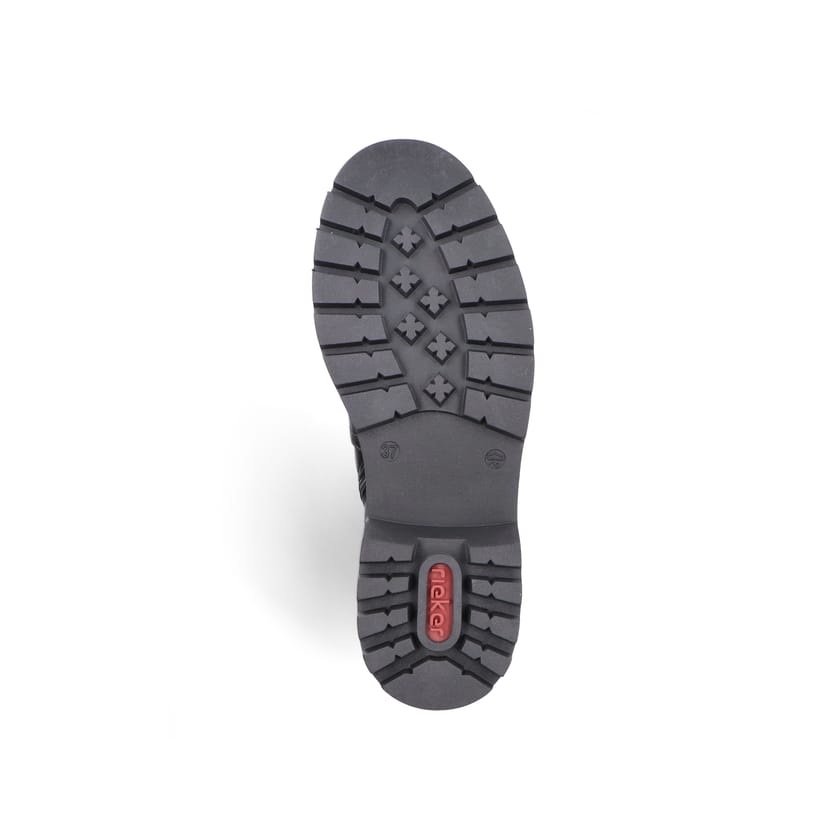 Schwarze Rieker Damen Hochschaftstiefel 91590-00 mit einem Reißverschluss. Schuh Laufsohle.