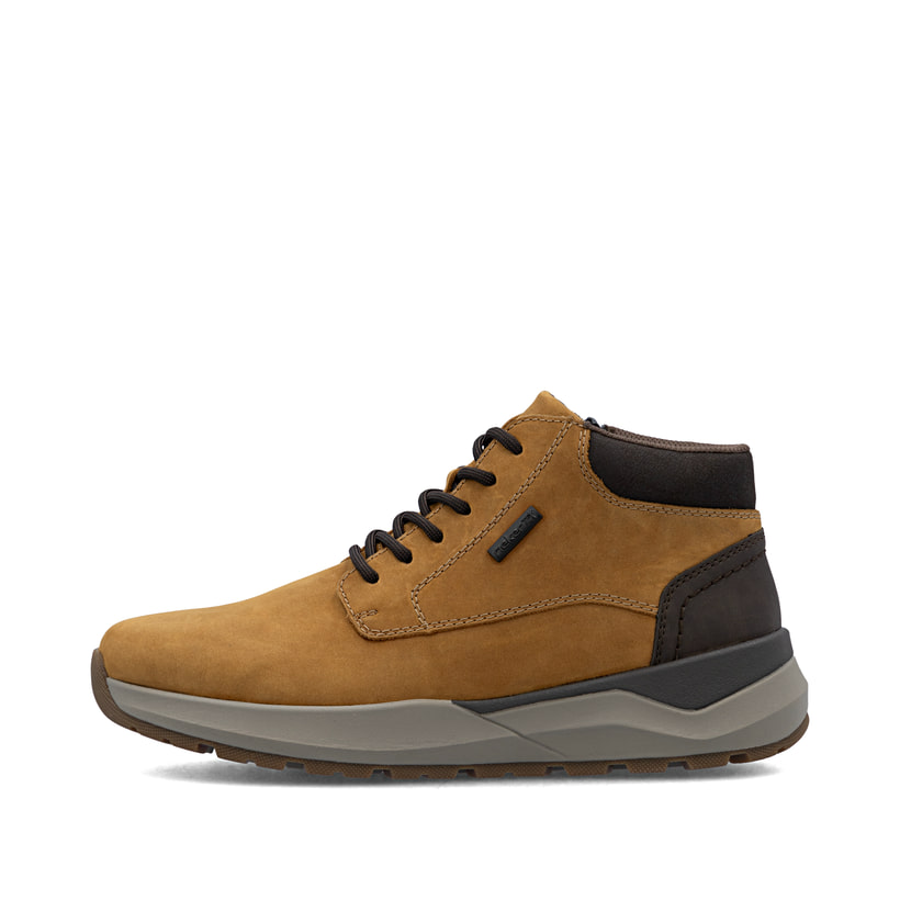 Bottes à lacets Rieker jaunes pour homme 06001-68 en cuir suédé. Côté extérieur de la chaussure.