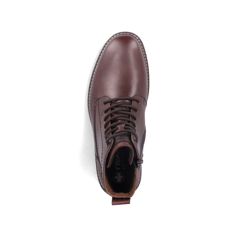 Dunkelbraune Rieker Herren Schnürstiefel 33143-25 aus Glattleder. Schuh von oben.