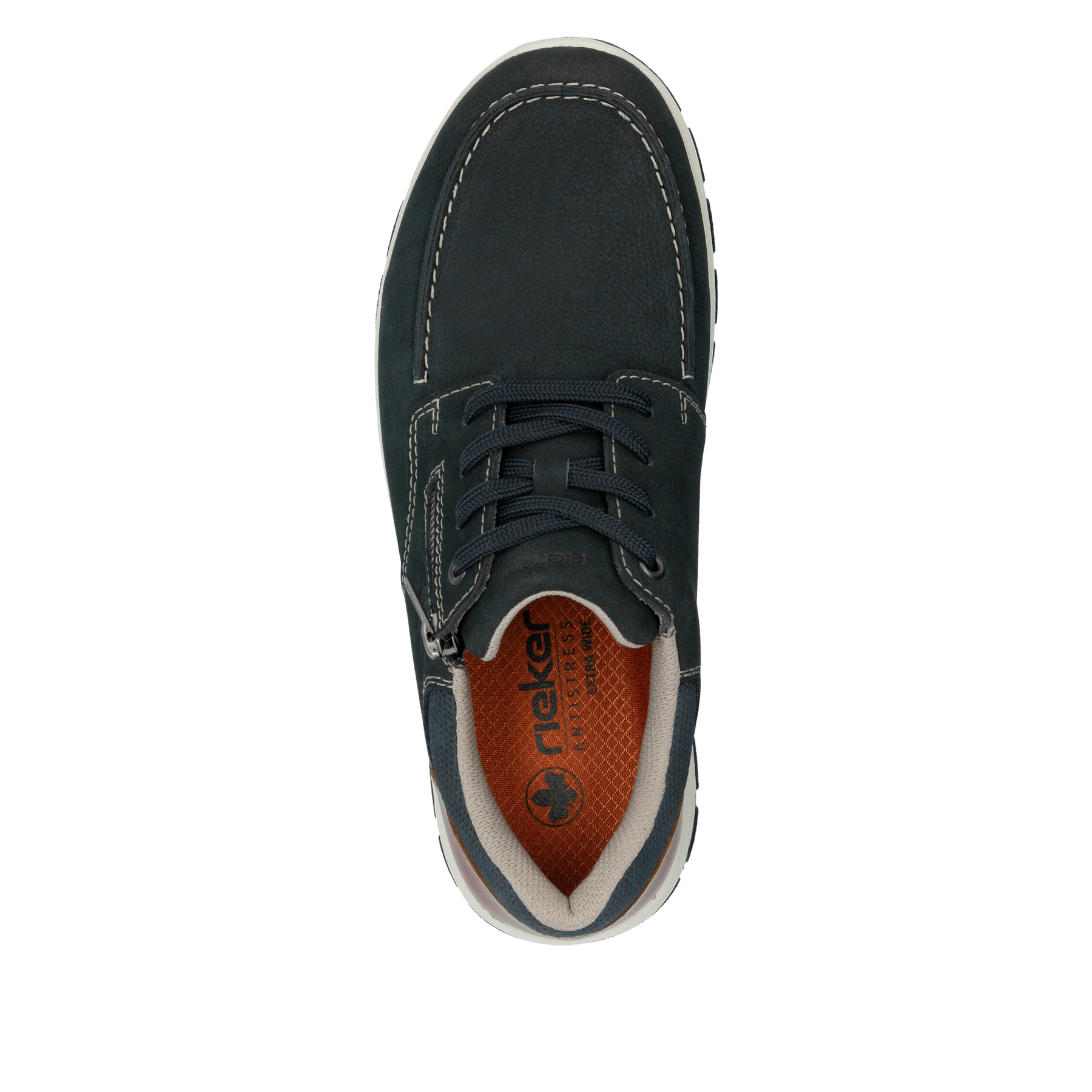 Blaue Rieker Herren Schnürschuhe 03603-14 mit moderner Spannnaht. Schuh von oben.