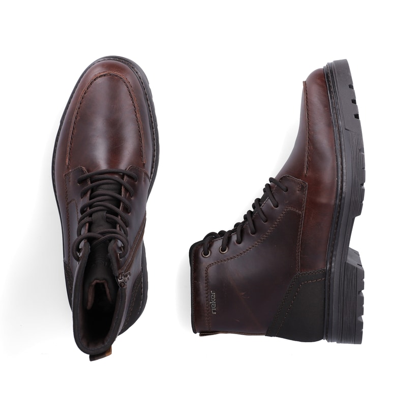 Braune Rieker Herren Schnürstiefel F2710-26 aus Glattleder. Schuh von oben, liegend.