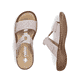 Beige Rieker Damen Pantoletten 60885-62 mit Schmuckelementen. Schuh von oben, liegend.