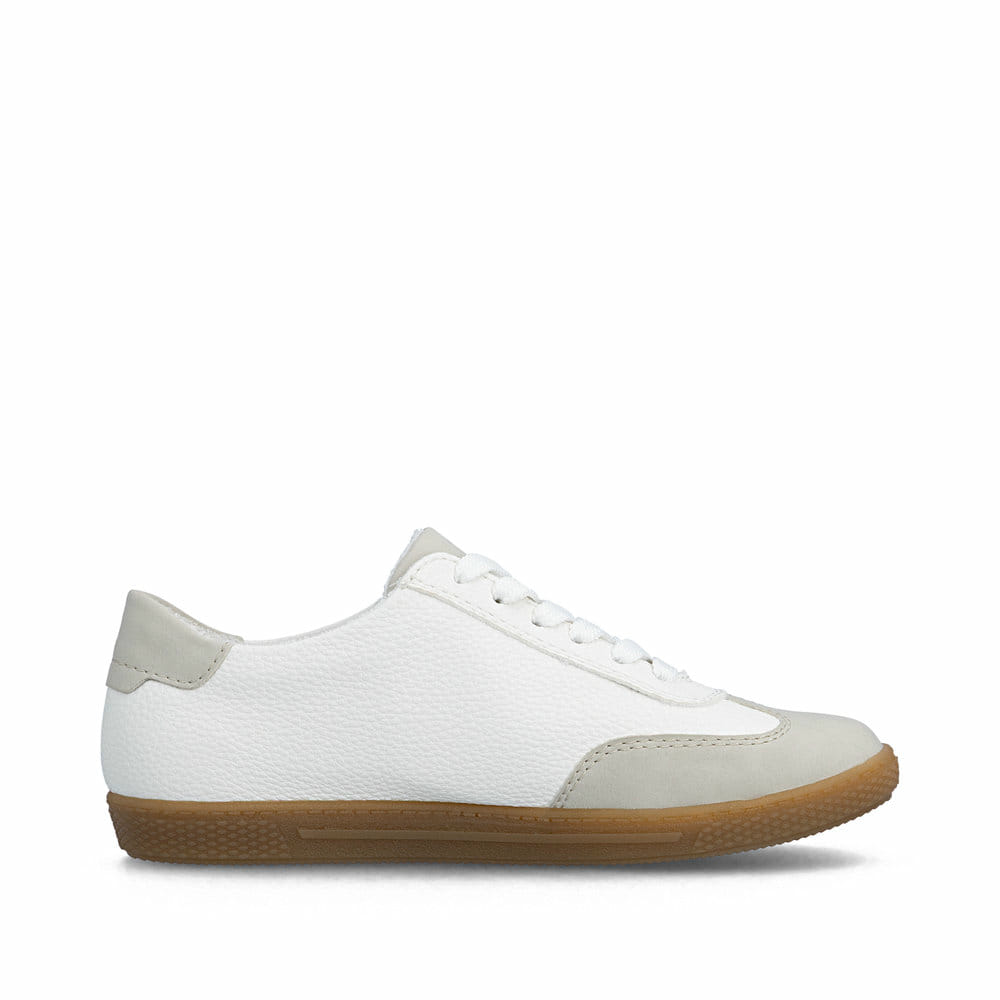 Weiße Rieker Damen Sneaker Low L9700-80 mit einem Reißverschluss. Schuh Innenseite.