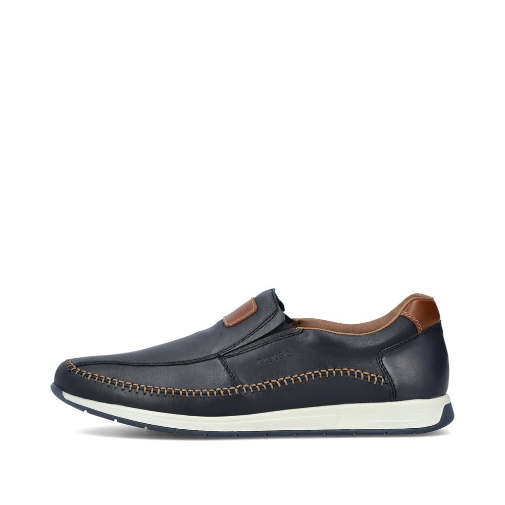 Chaussons Rieker bleus pour homme 11962-14 avec bande élastique. Côté extérieur de la chaussure.