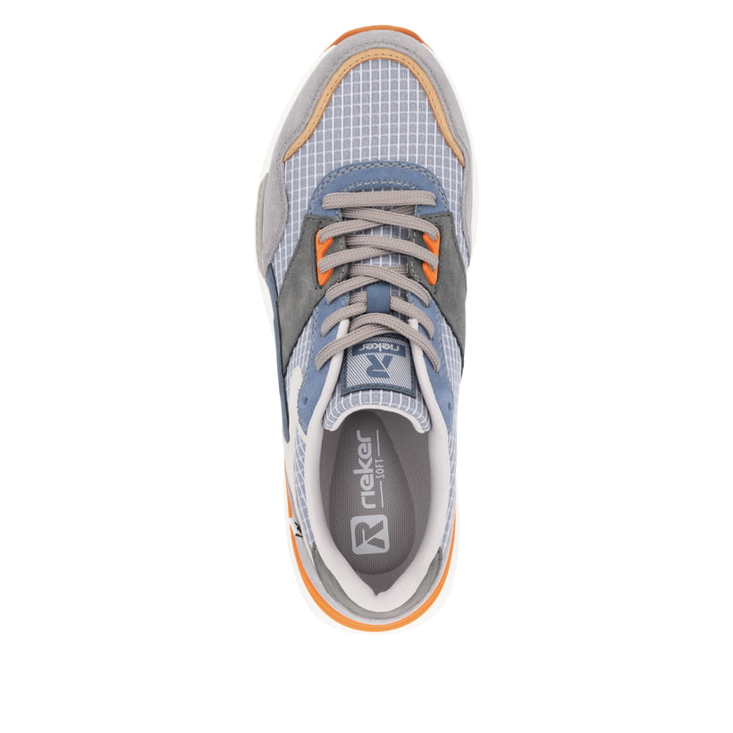 Blaue Rieker Herren Sneaker Low U1402-10 mit Schnürung sowie flexibler Sohle. Schuh von oben.