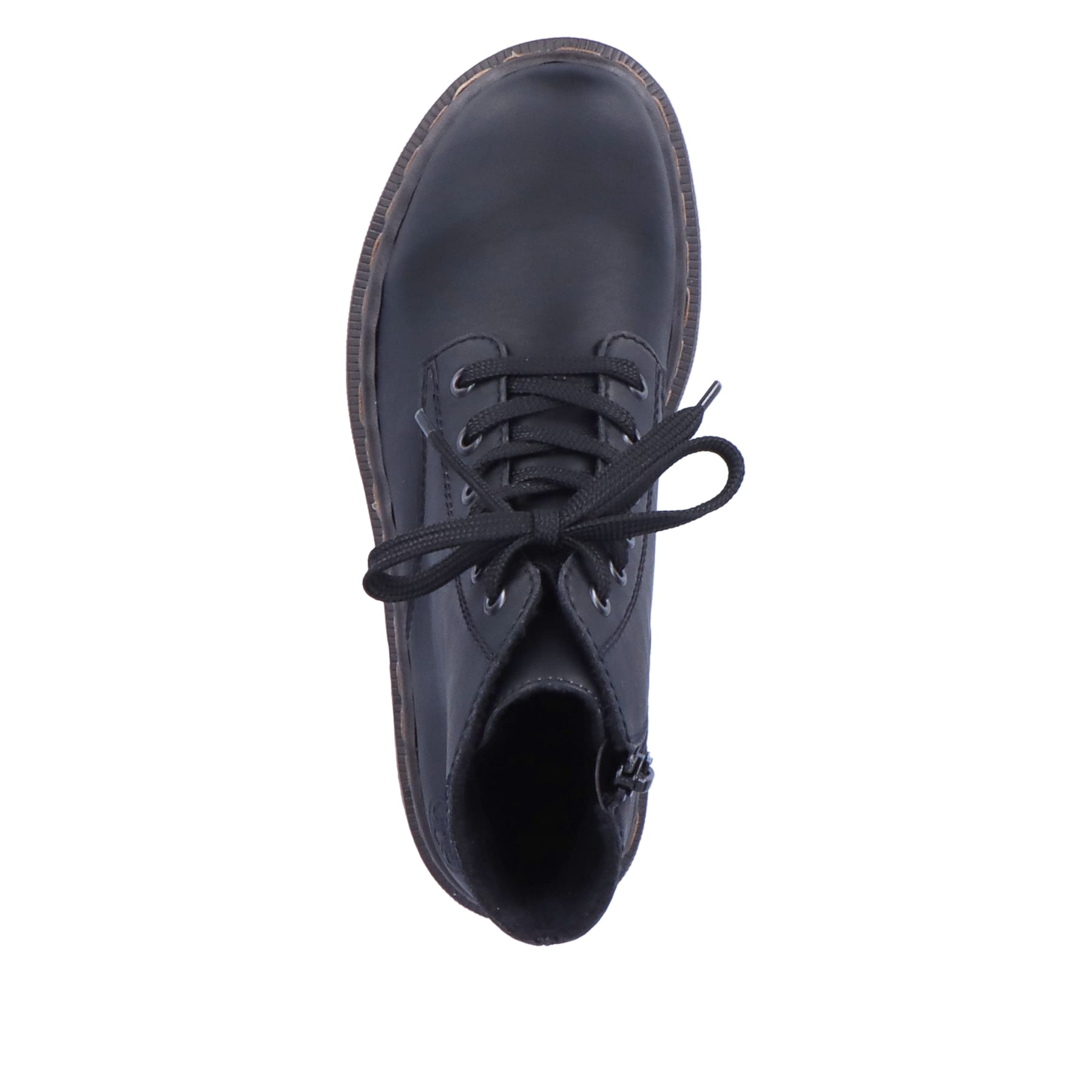 Tiefschwarze Rieker Damen Schnürstiefel 78240-00 mit Schnürung und Reißverschluss. Schuh Laufsohle