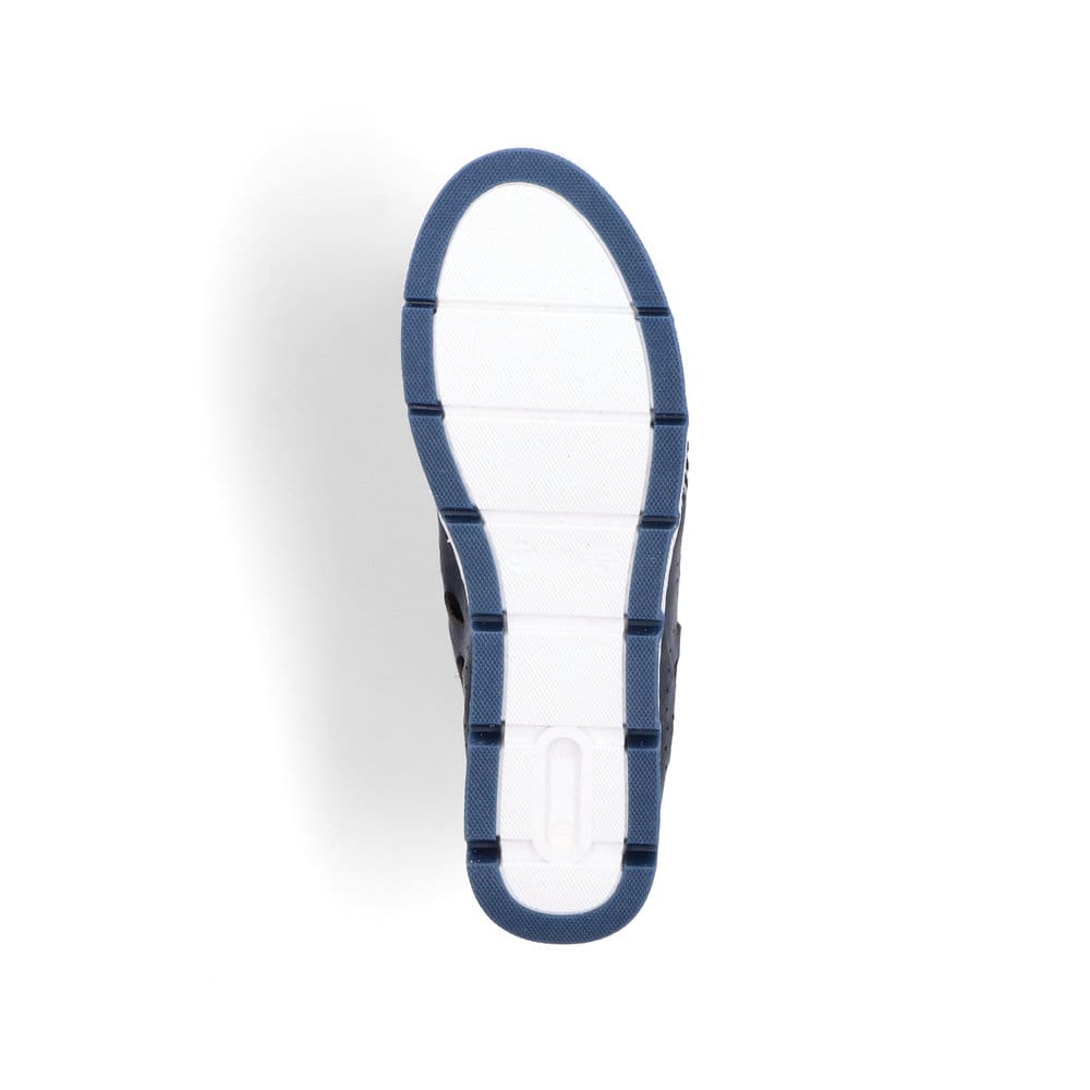 Blaue Rieker Damen Slipper 49956-14, Barfußschuhe mit einem Gummizug. Schuh Laufsohle.