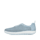 Blaue Rieker Damen Slipper 52866-10, Barfußschuhe in Löcheroptik mit Gummizug. Schuh Außenseite.