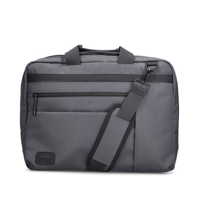 Rieker Laptop-Tasche H5200-43 in Grau mit Reißverschluss, gepolstertem Laptopfach und abnehmbaren Schulterriemen. Vorderseite.