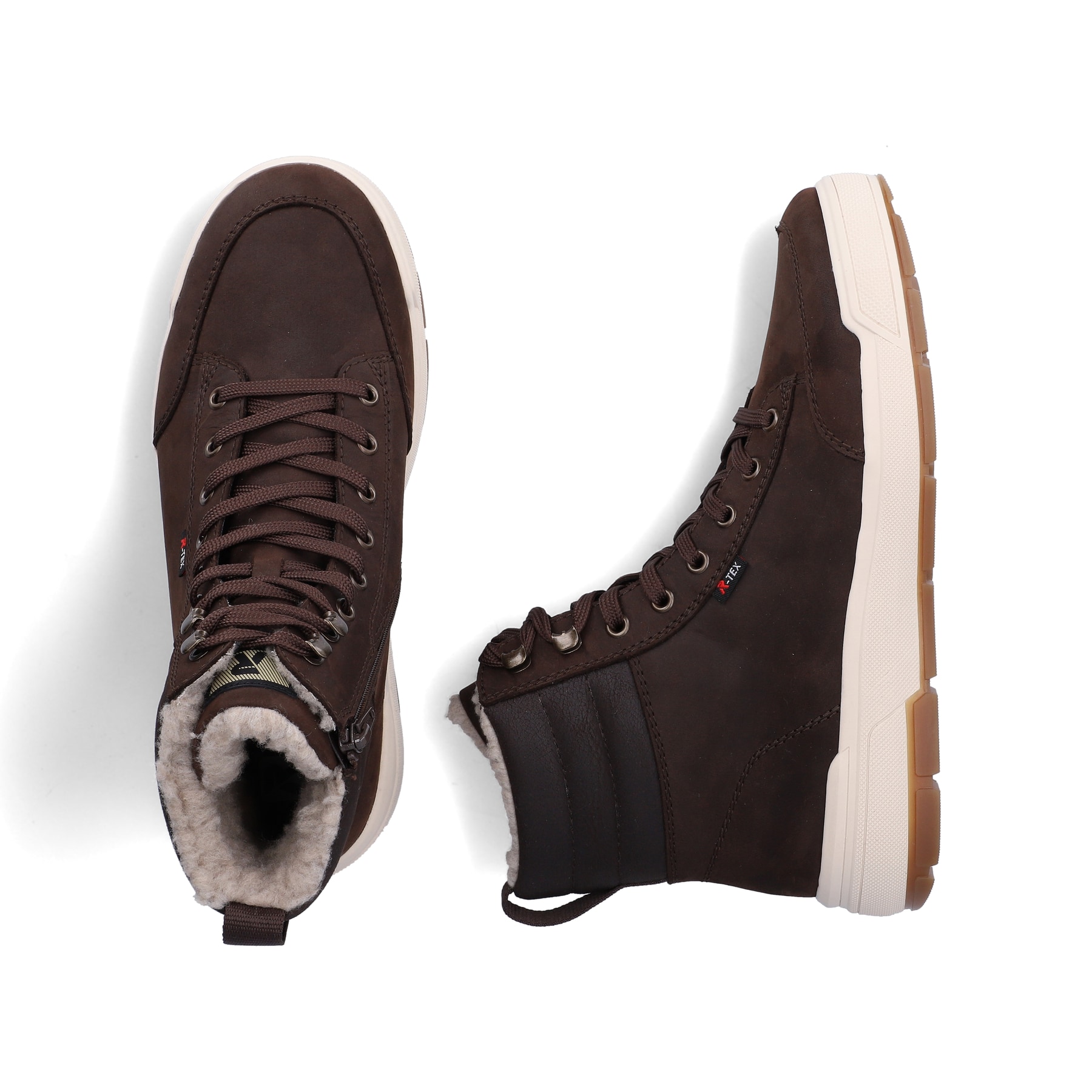 Dunkelbraune Rieker Herren Schnürstiefel U0071-25 aus Rauleder. Schuh von oben, liegend.