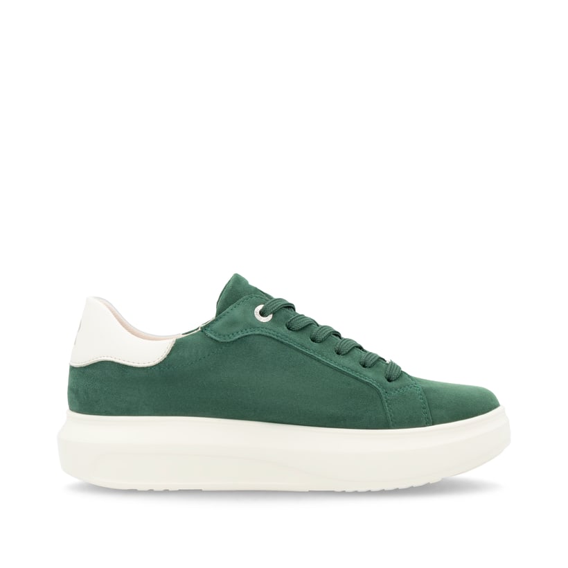 Baskets basses Rieker vertes pour femme W1204-54 avec semelle à plateau. Intérieur de la chaussure.