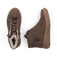 Dunkelbraune Rieker Damen Kurzstiefel Z6660-25 mit einem Reißverschluss. Schuh von oben, liegend.
