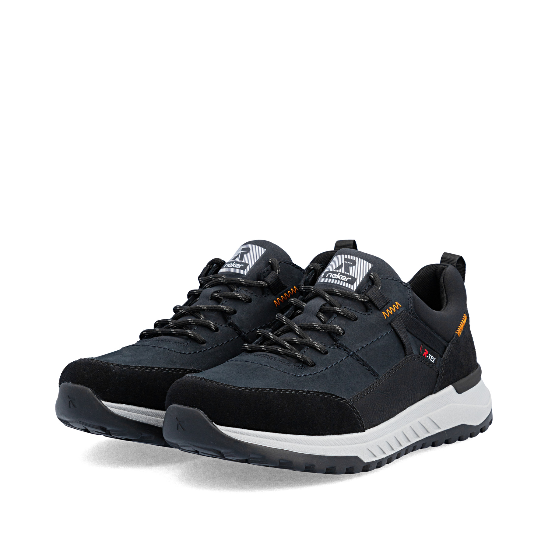 Dunkelblaue Rieker Herren Sneaker Low U0100-14 aus Rauleder. Schuhpaar seitlich schräg.