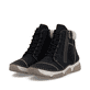 Schwarzbeige Rieker Damen Schnürstiefel 45931-00 mit einem Reißverschluss. Schuhpaar seitlich schräg.