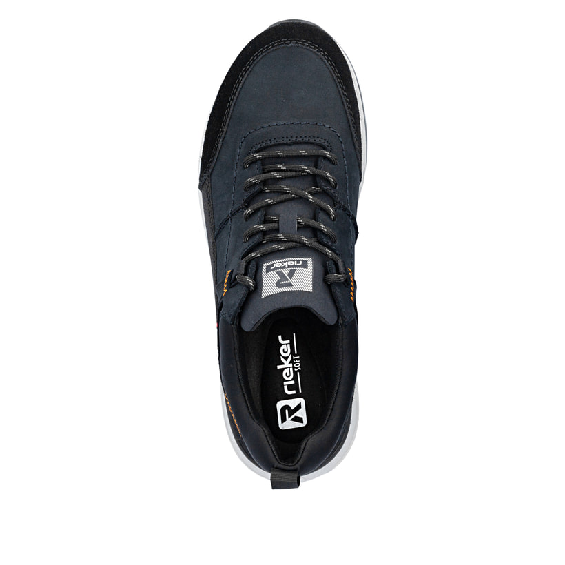 Dunkelblaue Rieker Herren Sneaker Low U0100-14 aus Rauleder. Schuh von oben.