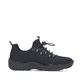 Mocassins Rieker noirs pour femme L0550-01 avec logo en relief. Côté intérieur de la chaussure.