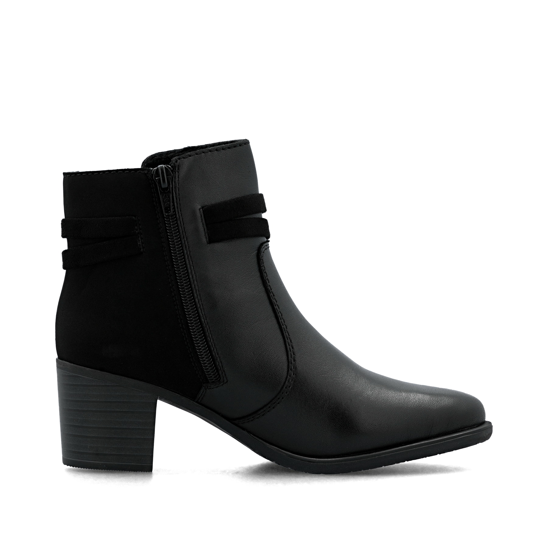 Schwarze Rieker Damen Stiefeletten Y2066-00 aus Glattleder mit Reißverschluss. Schuh Innenseite.