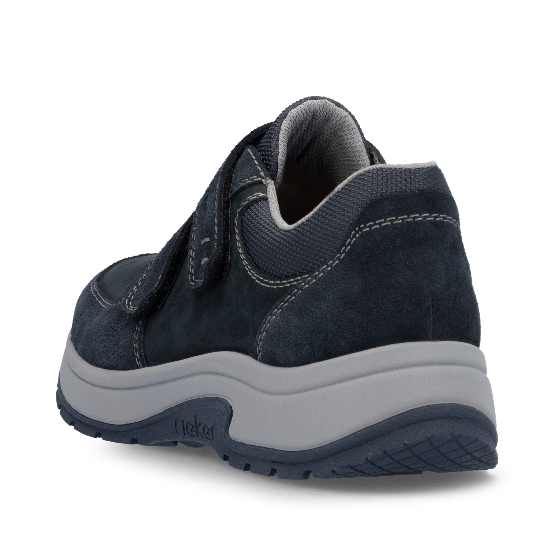 Mocassins Rieker bleus homme 11051-14 en cuir suédé avec fermeture velcro. Chaussure vue de dessus.