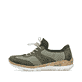 Grüne Rieker Damen Slipper N4245-54 mit einem Gummizug. Schuh Außenseite.