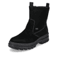 Tiefschwarze Rieker Damen Kurzstiefel X8250-00 mit Flip-Grip Sohle. Schuh seitlich schräg.