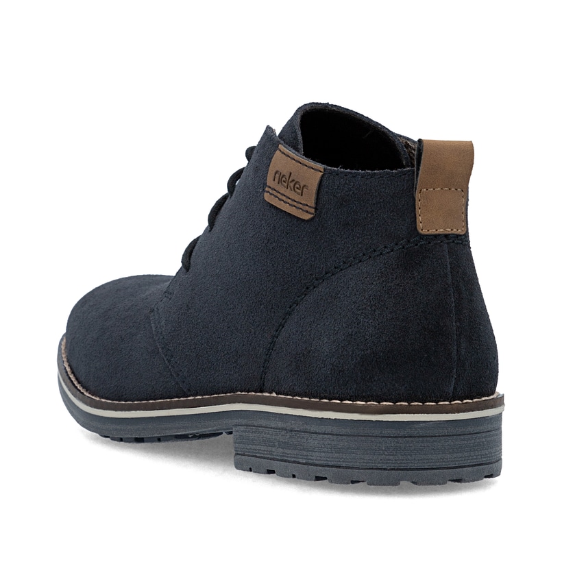 Dunkelblaue Rieker Herren Schnürschuhe 33206-14 aus Rauleder mit Komfortweite G. Schuh von hinten.