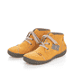 Honiggelbe Rieker Damen Schnürstiefel 52543-69 mit einer Schnürung. Schuhpaar seitlich schräg.