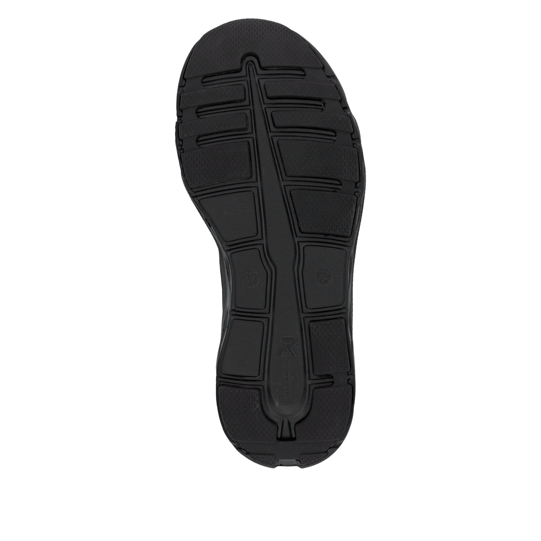 Baskets basses Rieker noires pour femme W3500-01 avec lacets. Semelle extérieure de la chaussure.