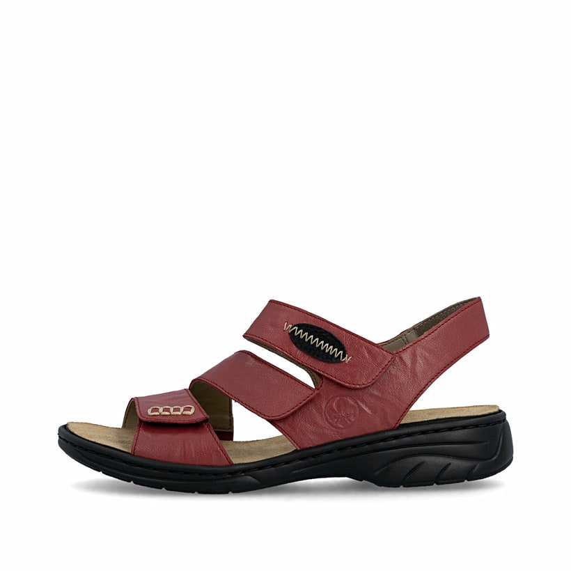 Rote Rieker Damen Riemchensandalen 64573-33 mit einem Klettverschluss. Schuh Außenseite.