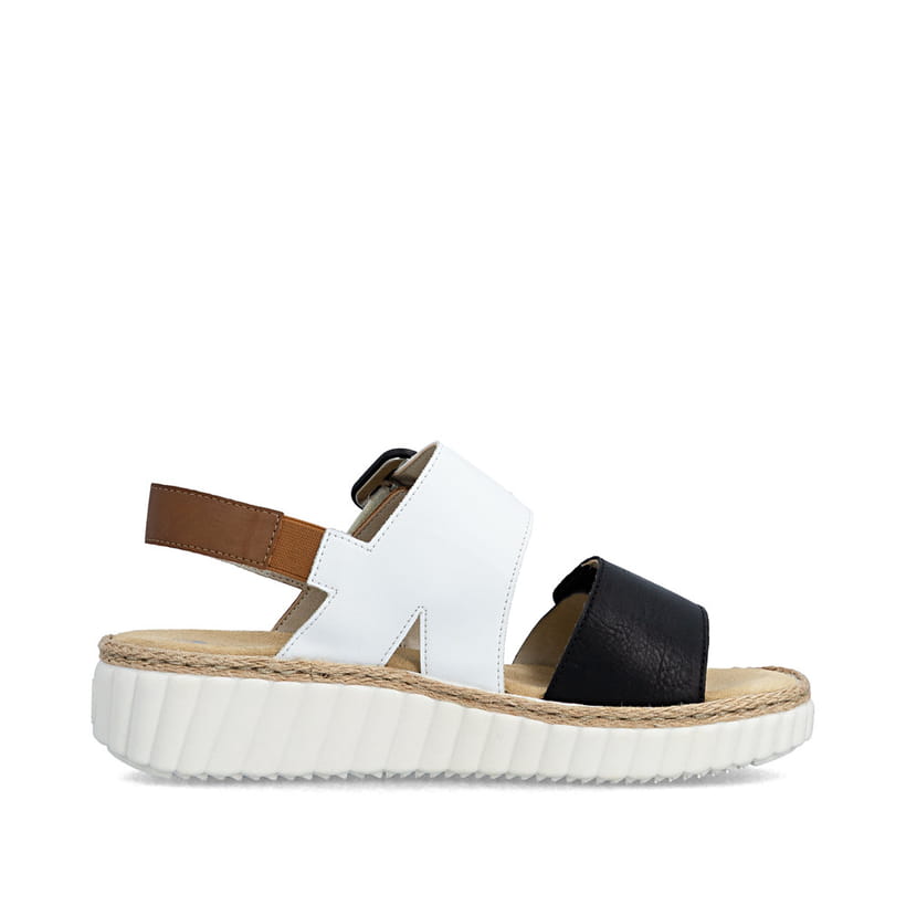 Sandales compensées Rieker multicolores pour femme 69260-91. Côté intérieur de la chaussure.
