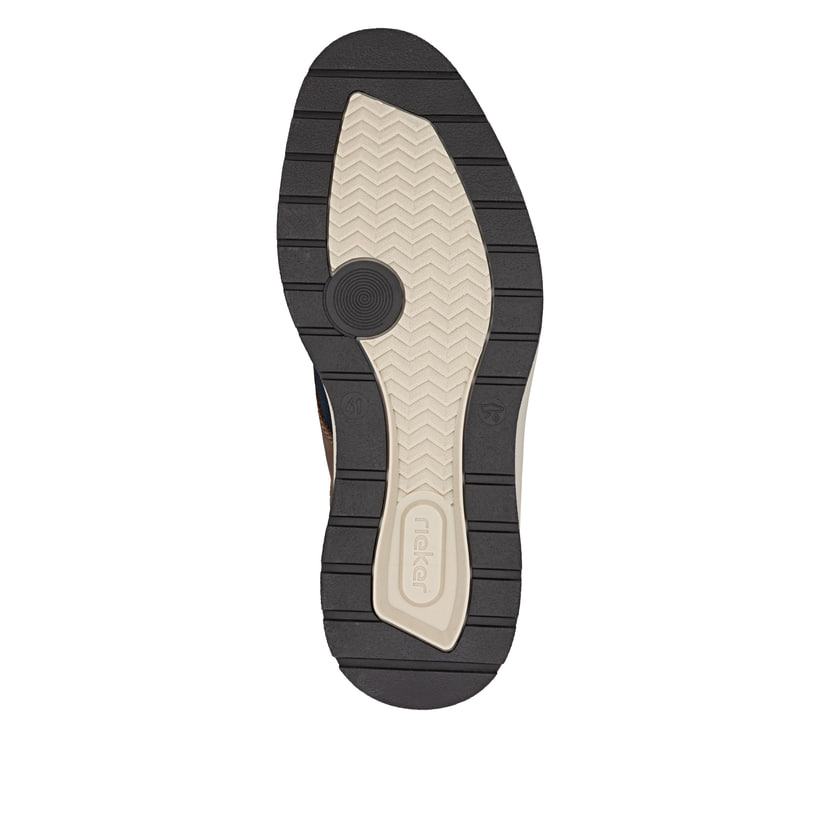 Mocassins Rieker bleus pour hommes 14750-15 avec bande élastique. Semelle extérieure de la chaussure.
