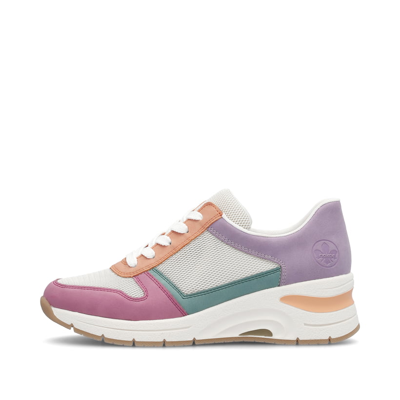Beige vegane Rieker Damen Sneaker Low N9303-90 mit einer Schnürung. Schuh Außenseite.
