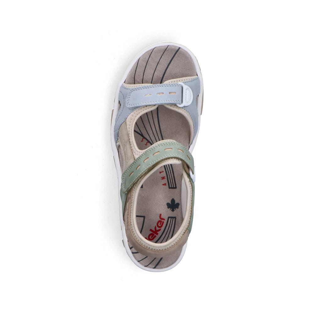 Mehrfarbige Rieker Damen Trekkingsandalen 68866-94 mit einem Klettverschluss. Schuh von oben.