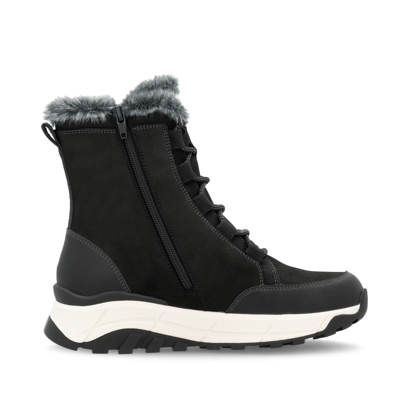 Schwarze Rieker Damen Schnürstiefel W0071-00 mit wasserabweisender TEX-Membran. Schuh Innenseite.