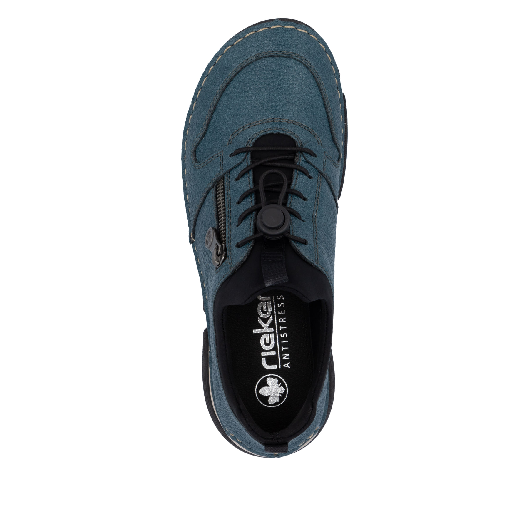 Mocassins Rieker bleus pour femme 45951-14 avec bande élastique. Chaussure vue de dessus.