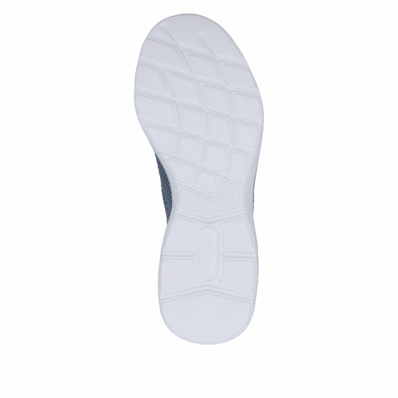 Chaussons Rieker bleus pour femme M5072-10 avec bande élastique. Semelle extérieure de la chaussure.