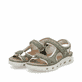Grüne Rieker Damen Trekkingsandalen 64066-52 mit einem Klettverschluss. Schuhpaar seitlich schräg.