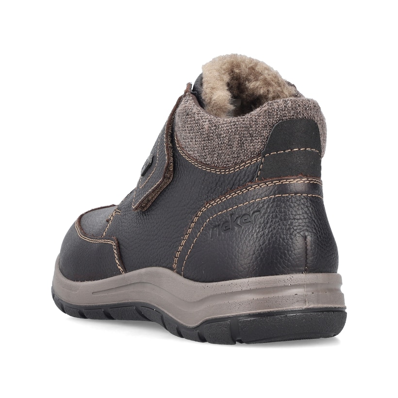 Dunkelbraune Rieker Herren Kurzstiefel 03680-25 aus Glattleder. Schuh von hinten.