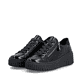 Schwarze Rieker Damen Sneaker Low N2501-00 aus Lackleder mit Reißverschluss. Schuhpaar seitlich schräg.