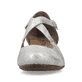 Silberne Rieker Pumps 41781-40 mit Schnalle sowie einer extra weichen Decksohle. Schuh von vorne.