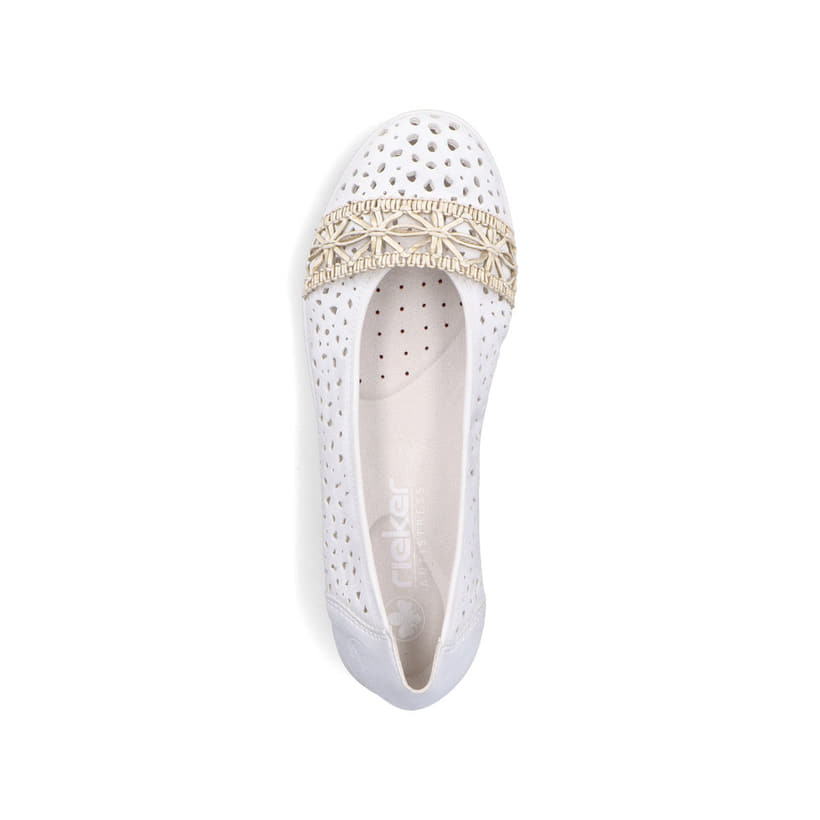 Ballerines Rieker blanches pour femme L3062-80 avec éléments décoratifs. Chaussure vue de dessus.