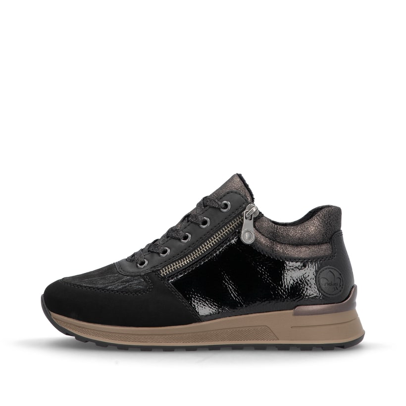 Weiße Rieker Damen Sneaker Low N1403-80 mit Reißverschluss sowie Extraweite H. Schuh Außenseite gespiegelt.
