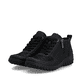 Schwarze Rieker Damen Schnürstiefel 59541-00 mit einem Reißverschluss. Schuhpaar seitlich schräg.