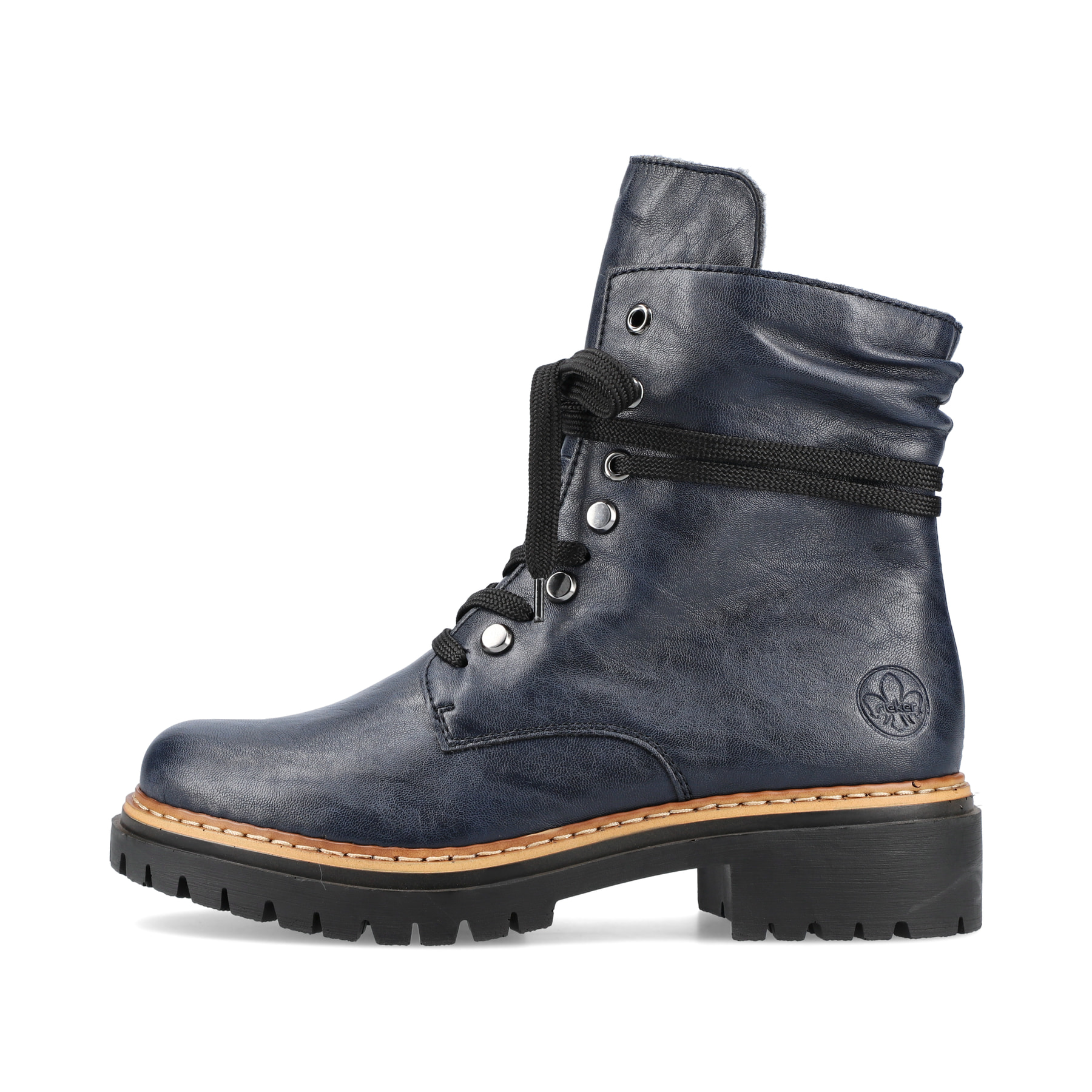Königsblaue Rieker Damen Biker Boots 72621-14 mit Schnürung und Reißverschluss. Schuh Außenseite