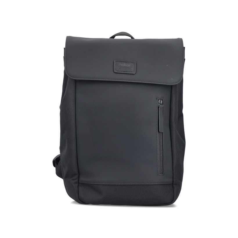 Sac à dos Rieker H5100-01 noir avec fermeture velcro, compartiment rembourré pour ordinateur portable et bretelles ajustable. Devant.