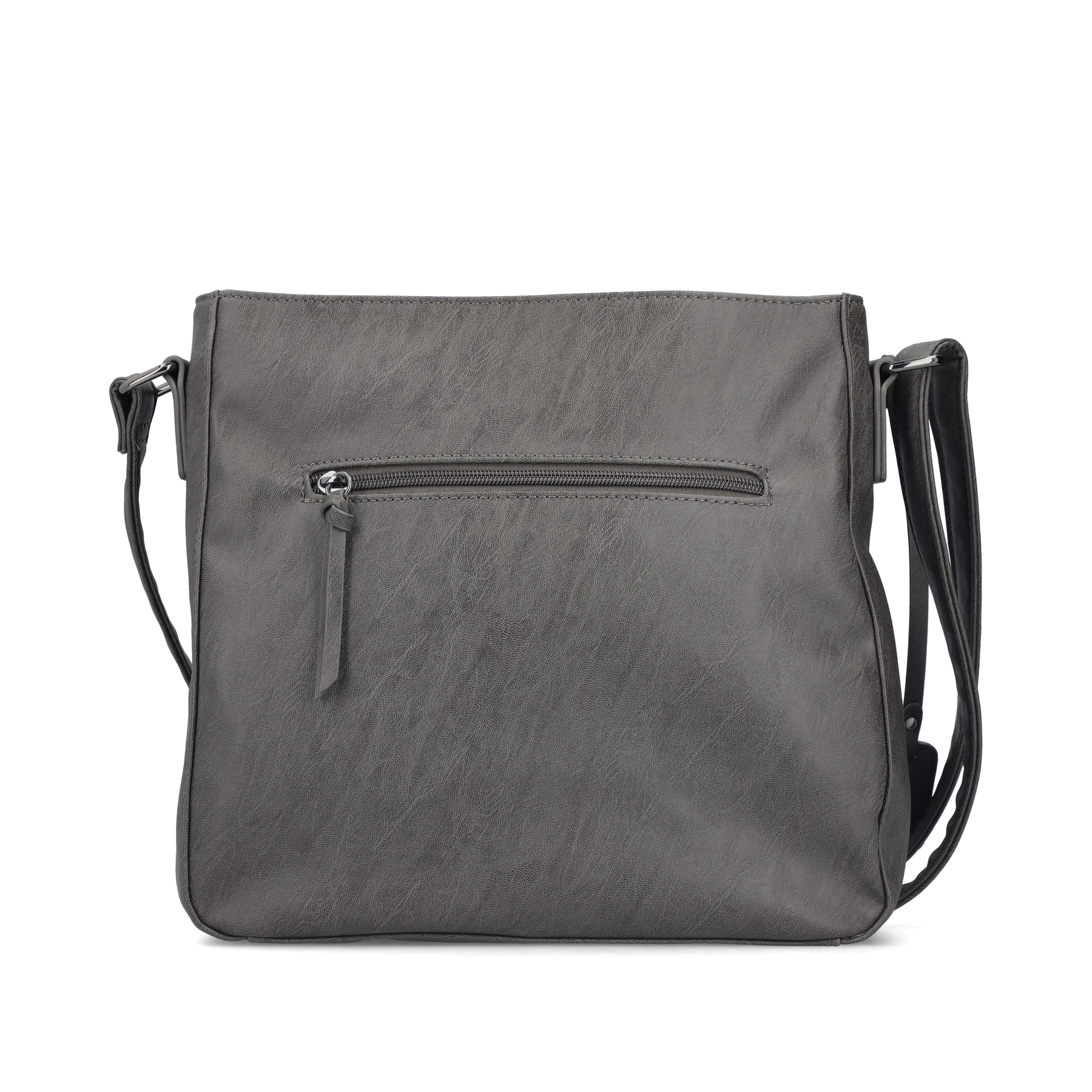 Sac à main Rieker H1340-42 gris avec lanière décorative tressée, fermeture éclair et poche pour téléphone portable. Verso.