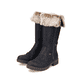 Nachtschwarze Rieker Damen Hochschaftstiefel Z4751-00 mit Fellkragen. Schuhpaar seitlich schräg.